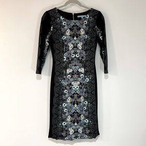 ANTONIO MELANI floral print black pencil dress. Size 0.